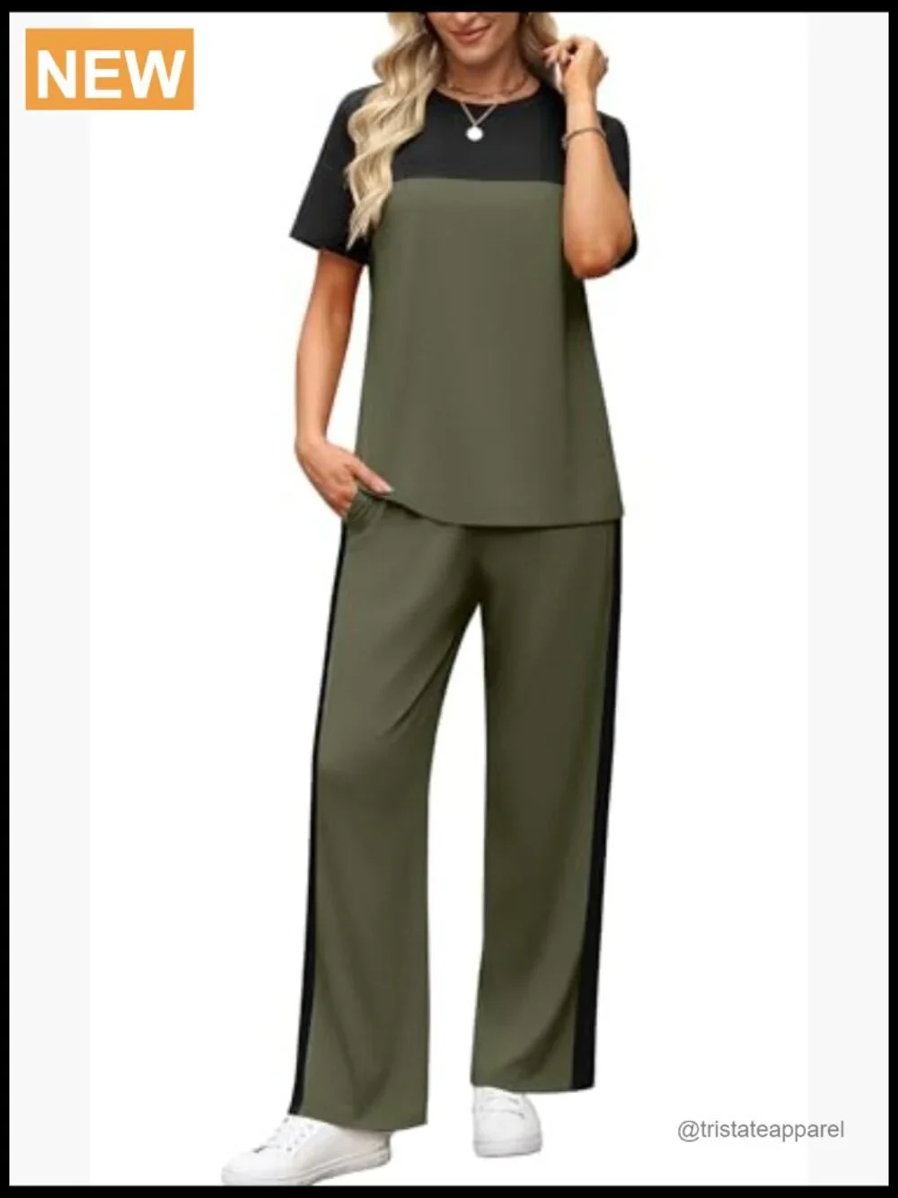 Two Piece Lounge Set - Matching Wide Leg Pants & Top